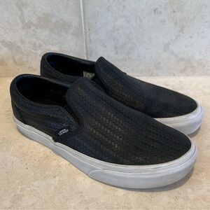 Vans Classic Black Leather Slip-Ons